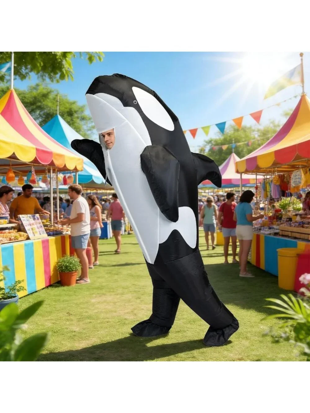 Inflatable Killer Whale Costume - Fun Air Blow-Up Orca Suit for Adults Halloween